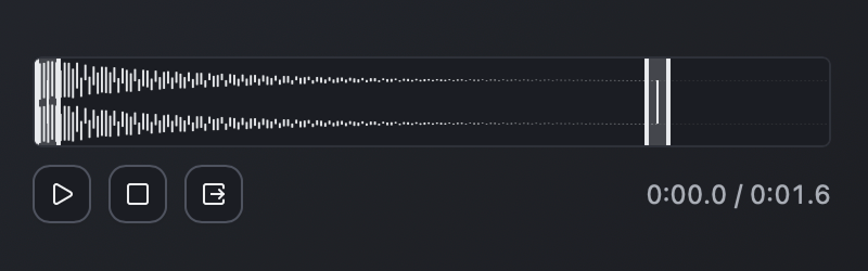 A generated sample waveform with trim handles and playback controls.